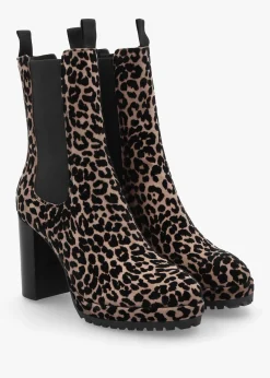 Thea Leopard Suede High Block Heel Platform Chelsea Boots