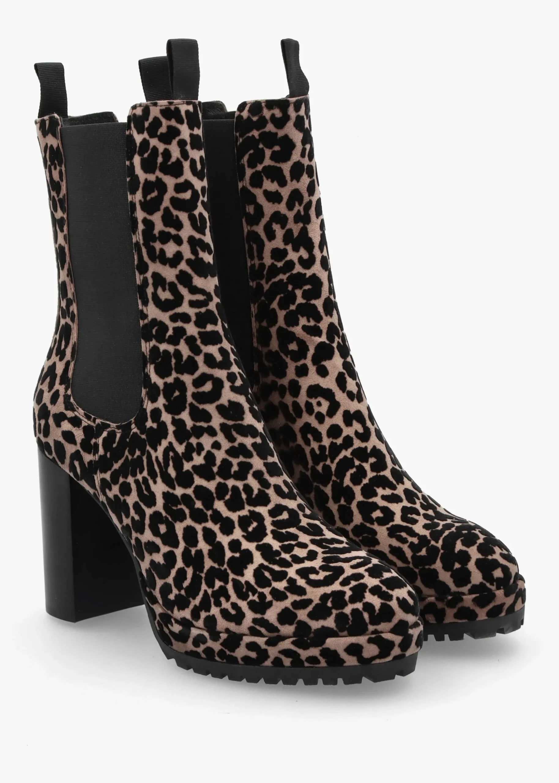 Thea Leopard Suede High Block Heel Platform Chelsea Boots