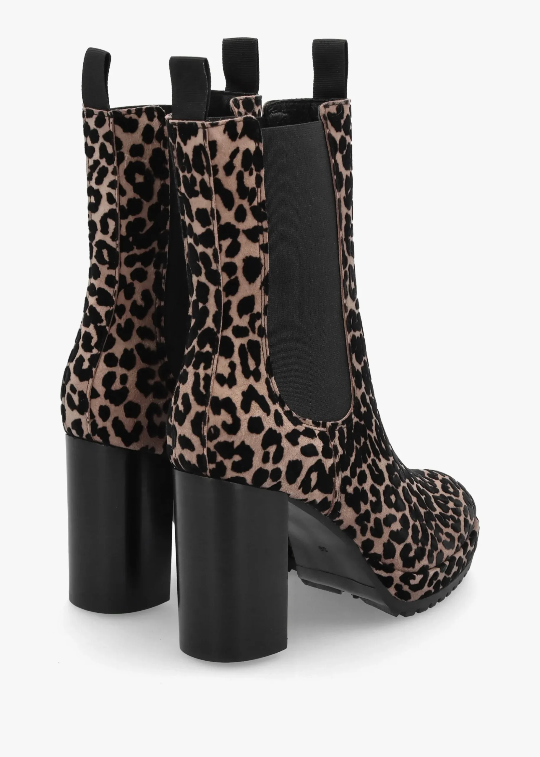 Thea Leopard Suede High Block Heel Platform Chelsea Boots