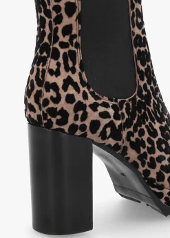 Thea Leopard Suede High Block Heel Platform Chelsea Boots