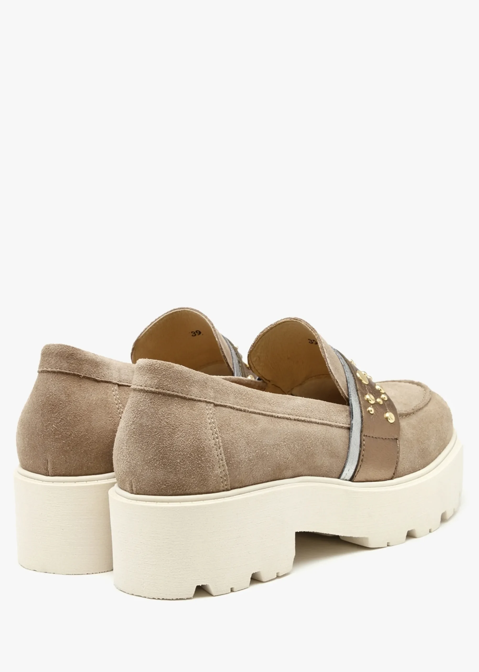Tia Beige Suede Embellished Chunky Loafers
