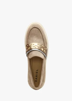 Tia Beige Suede Embellished Chunky Loafers