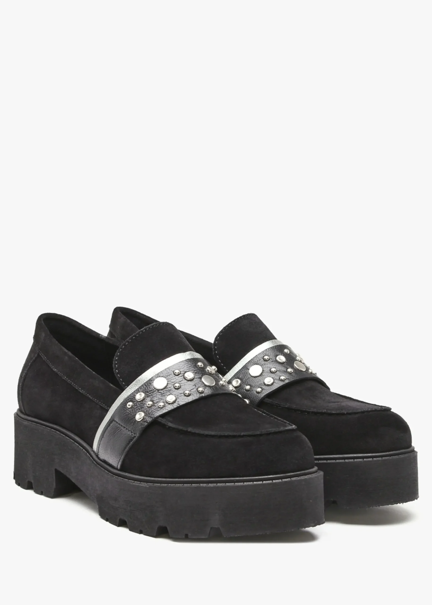Tia Black Suede Embellished Chunky Loafers