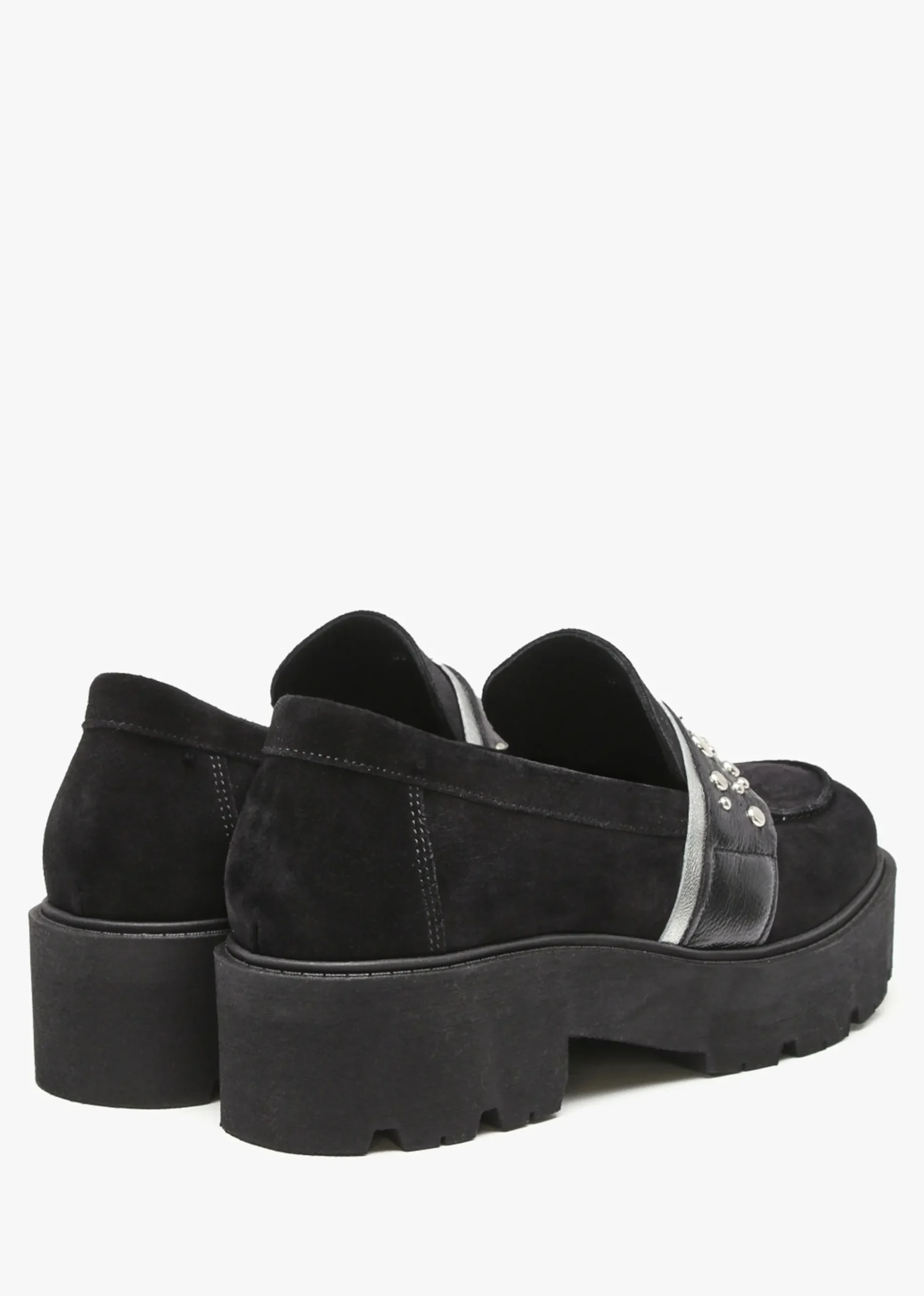 Tia Black Suede Embellished Chunky Loafers