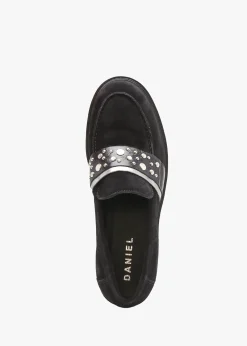 Tia Black Suede Embellished Chunky Loafers