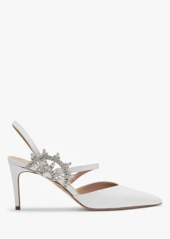 Tidy White Leather Jewelled Heel Pumps
