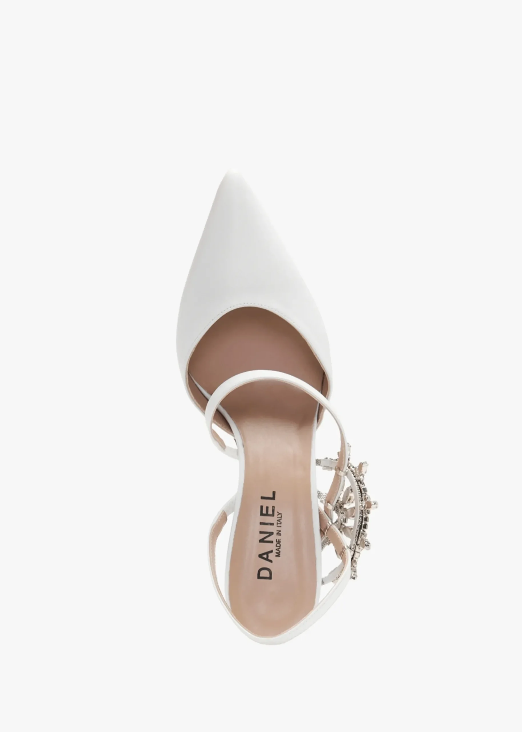 Tidy White Leather Jewelled Heel Pumps