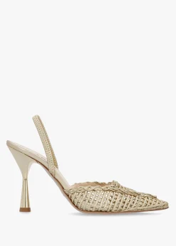 Tiffi Gold Leather Woven Sling Back Court Shoes