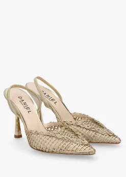 Tiffi Gold Leather Woven Sling Back Court Shoes