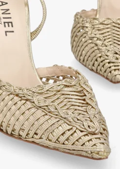 Tiffi Gold Leather Woven Sling Back Court Shoes
