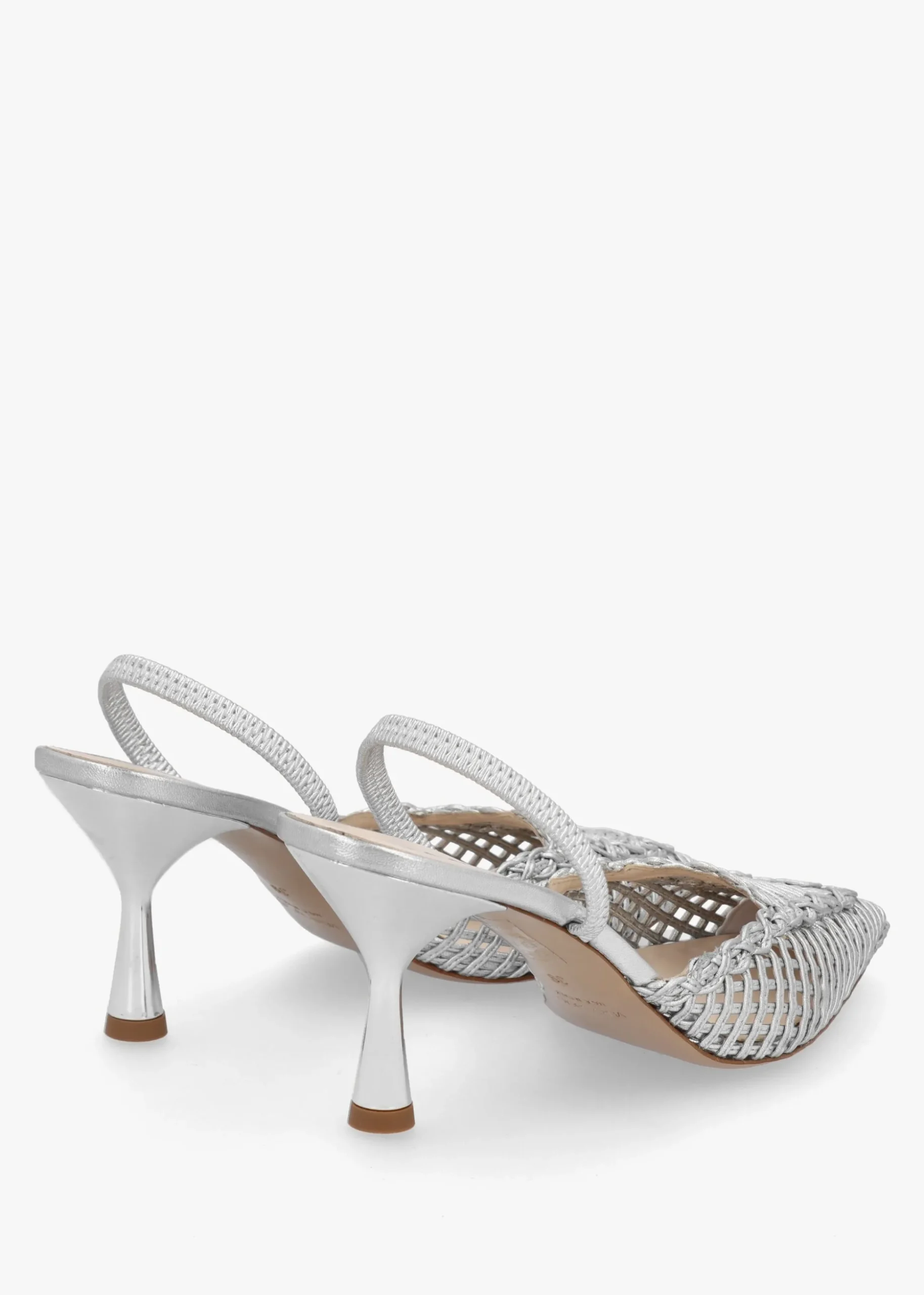 Tiffi Low Silver Leather Woven Sling Back Mid Heel Court Shoes