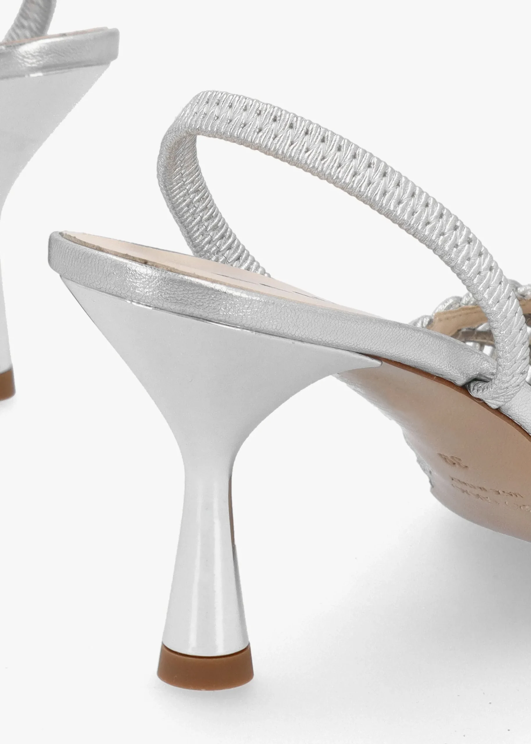 Tiffi Low Silver Leather Woven Sling Back Mid Heel Court Shoes