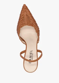 Tiffi Low Tan Leather Woven Sling Back Mid Heel Court Shoes