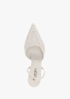 Tiffi Low White Leather Woven Sling Back Mid Heel Court Shoes