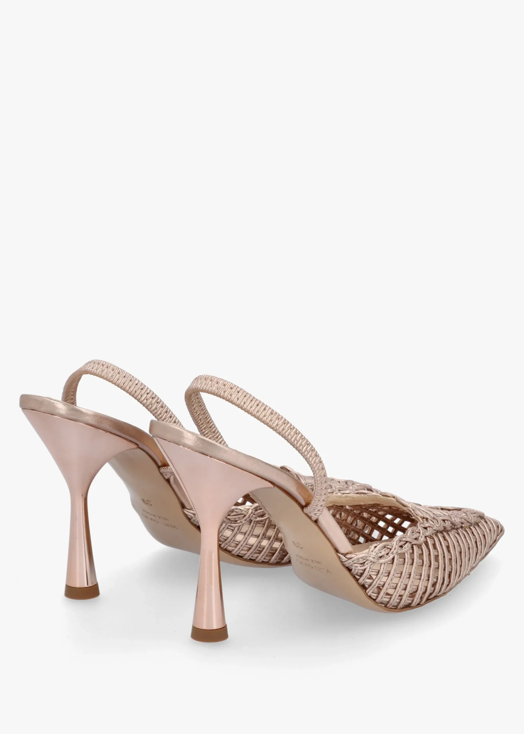 Tiffi Rose Gold Metallic Leather Woven Sling Back Court Shoes
