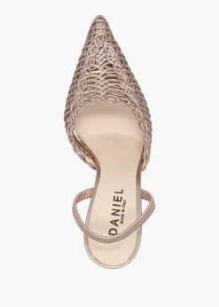 Tiffi Rose Gold Metallic Leather Woven Sling Back Court Shoes