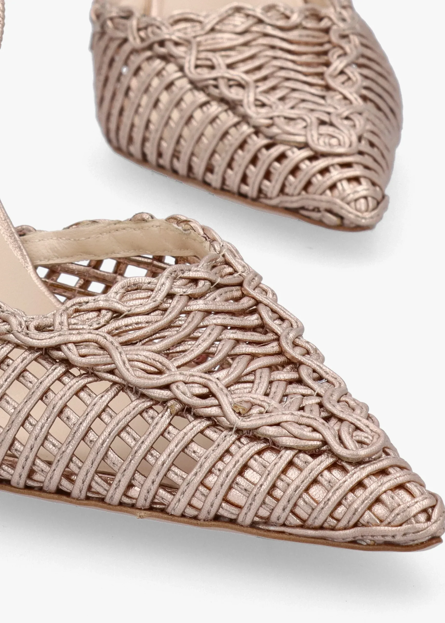 Tiffi Rose Gold Metallic Leather Woven Sling Back Court Shoes