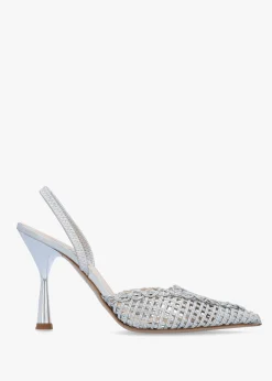 Tiffi Silver Leather Woven Sling Back Court Shoes