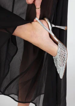 Tiffi Silver Leather Woven Sling Back Court Shoes