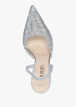 Tiffi Silver Leather Woven Sling Back Court Shoes