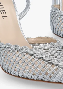 Tiffi Silver Leather Woven Sling Back Court Shoes