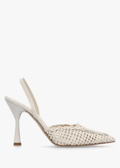 Tiffi White Leather Woven Sling Back Court Shoes