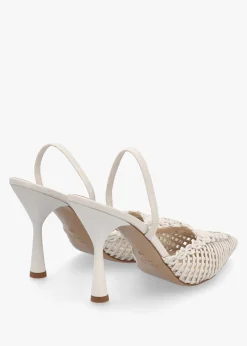 Tiffi White Leather Woven Sling Back Court Shoes