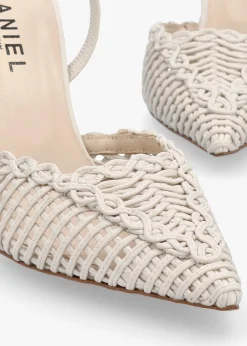 Tiffi White Leather Woven Sling Back Court Shoes