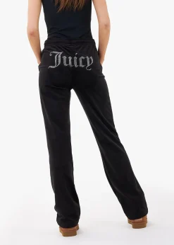 Tina Black Velour Diamante Track Pants