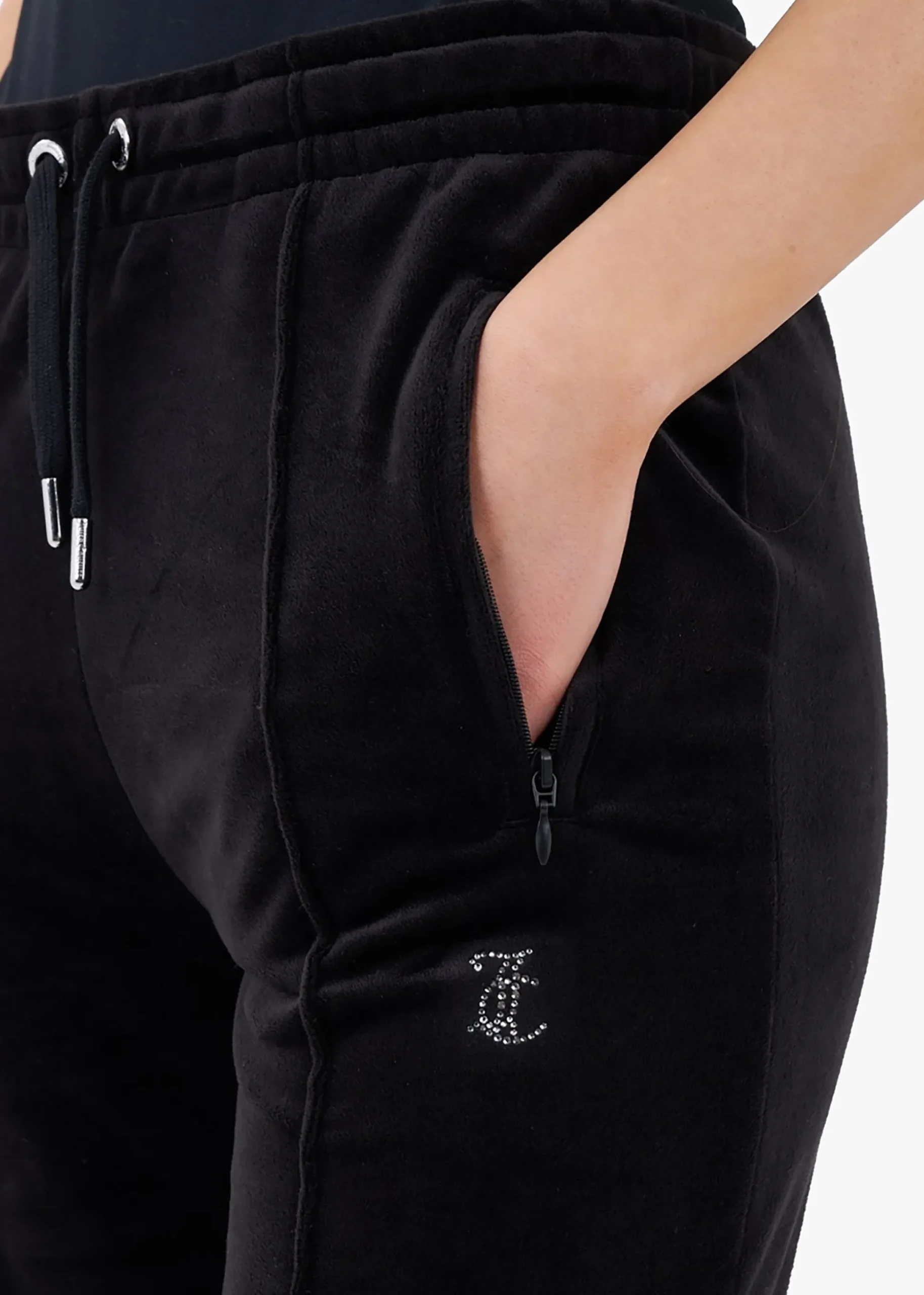 Tina Black Velour Diamante Track Pants