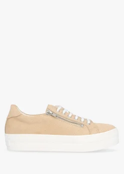 Tippie Beige Leather Reptile Double Zip Trainers
