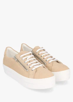 Tippie Beige Leather Reptile Double Zip Trainers