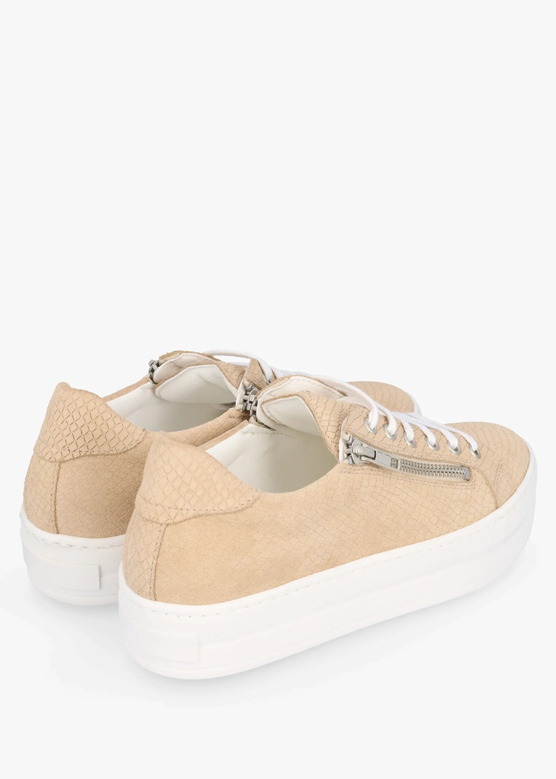 Tippie Beige Leather Reptile Double Zip Trainers