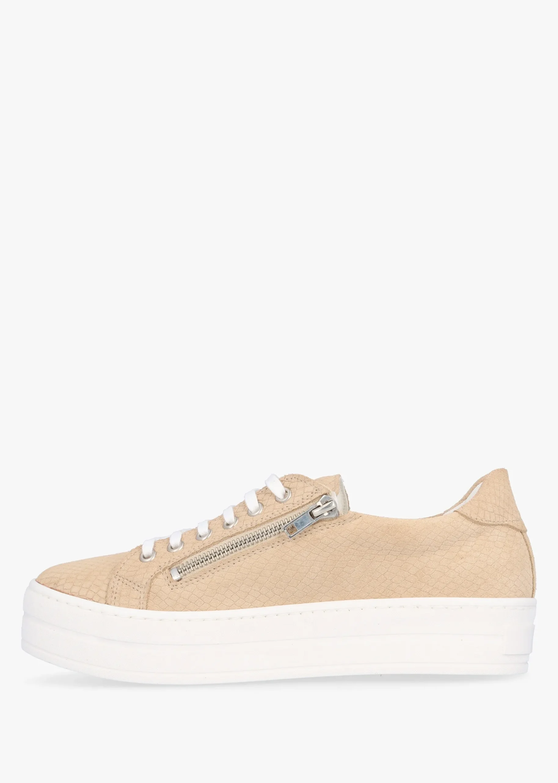 Tippie Beige Leather Reptile Double Zip Trainers