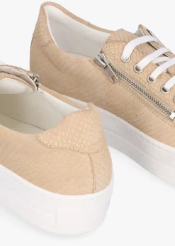 Tippie Beige Leather Reptile Double Zip Trainers