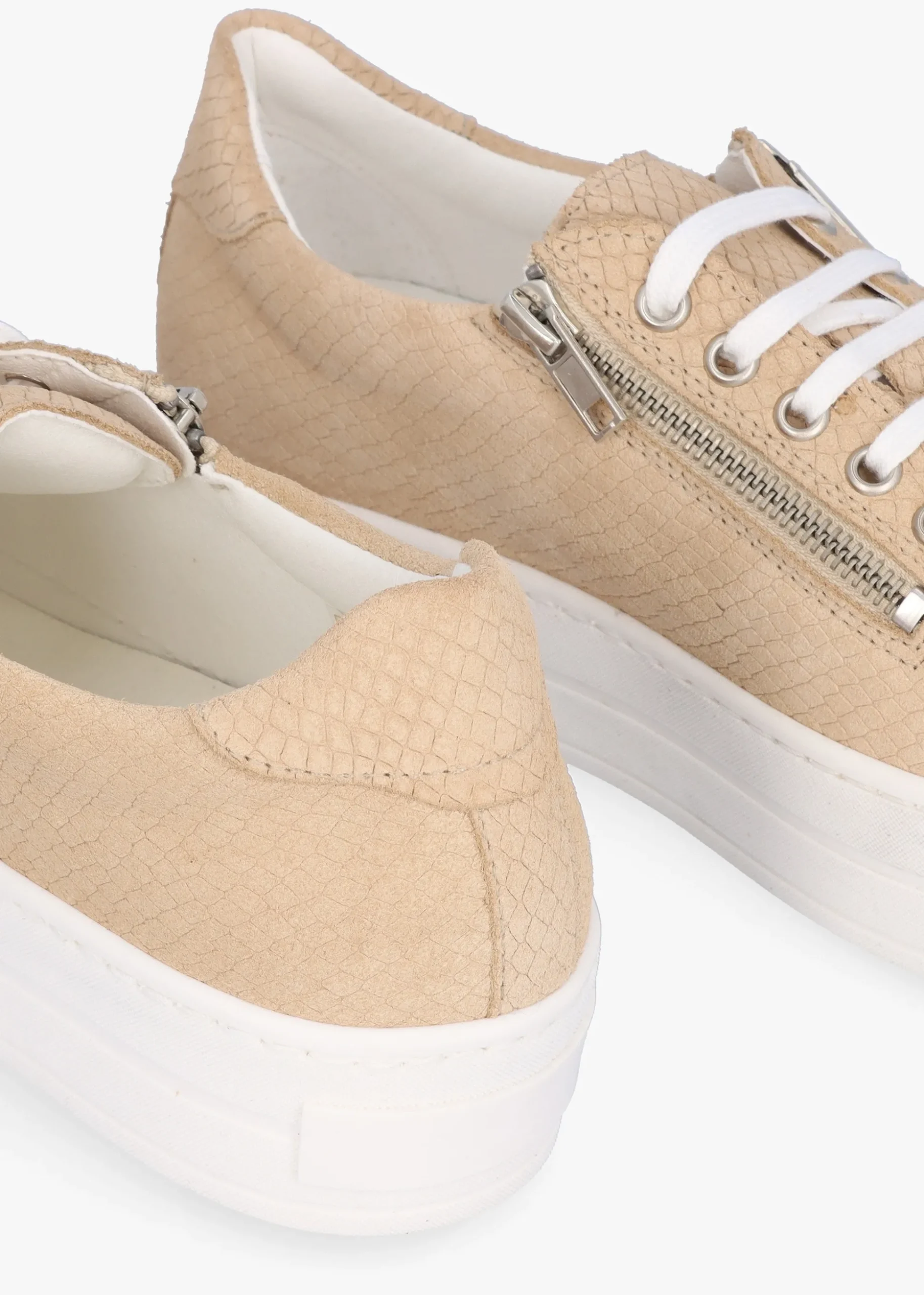 Tippie Beige Leather Reptile Double Zip Trainers