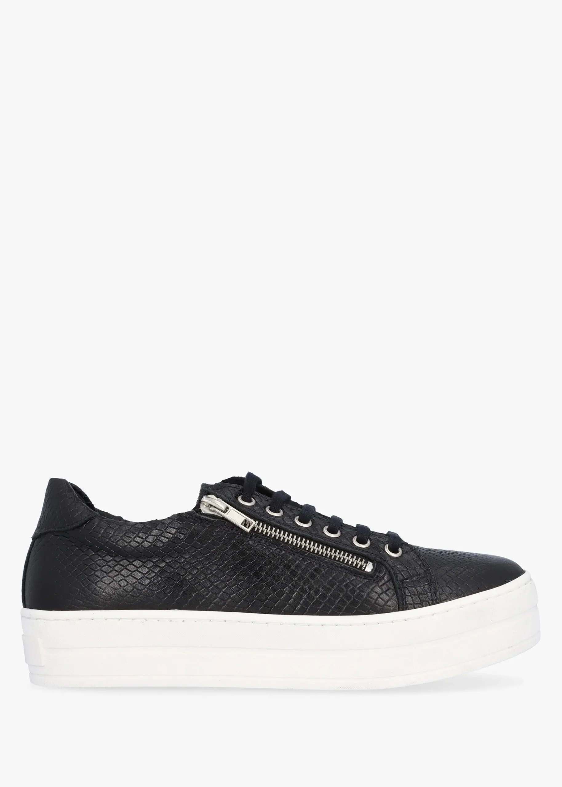 Tippie Black Leather Reptile Double Zip Trainers