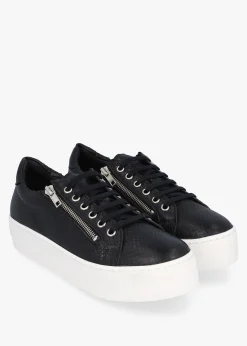 Tippie Black Leather Reptile Double Zip Trainers