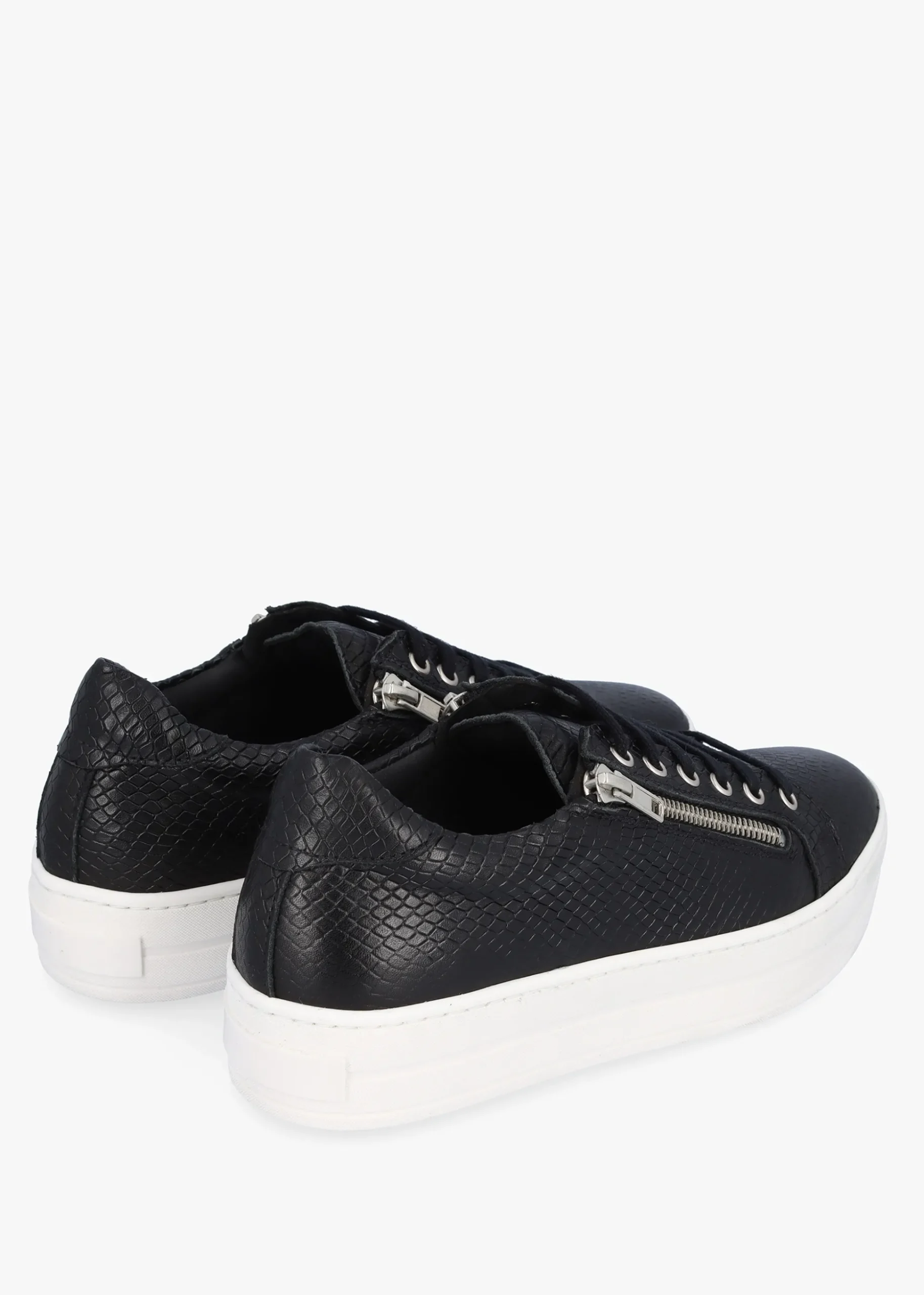 Tippie Black Leather Reptile Double Zip Trainers