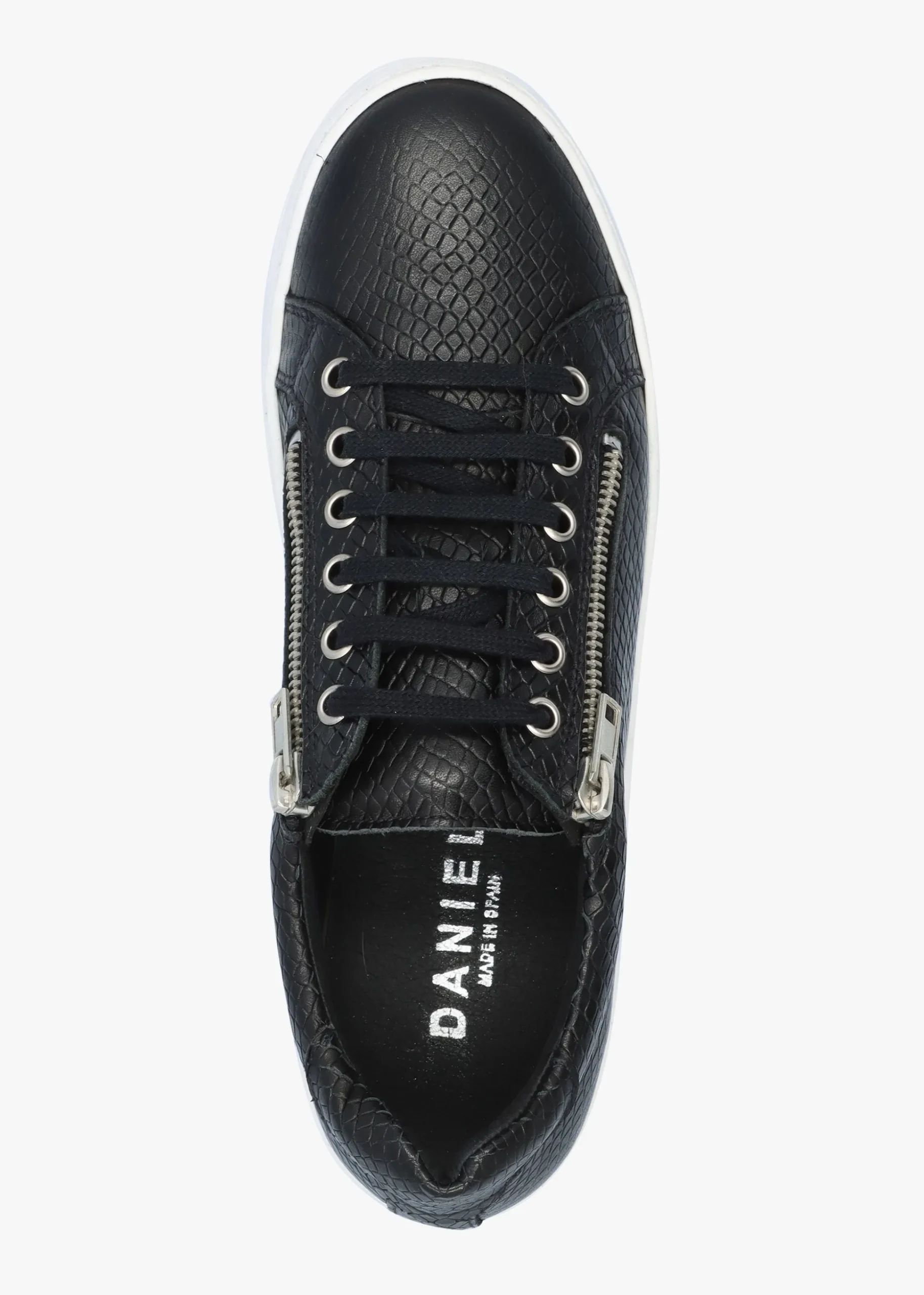 Tippie Black Leather Reptile Double Zip Trainers