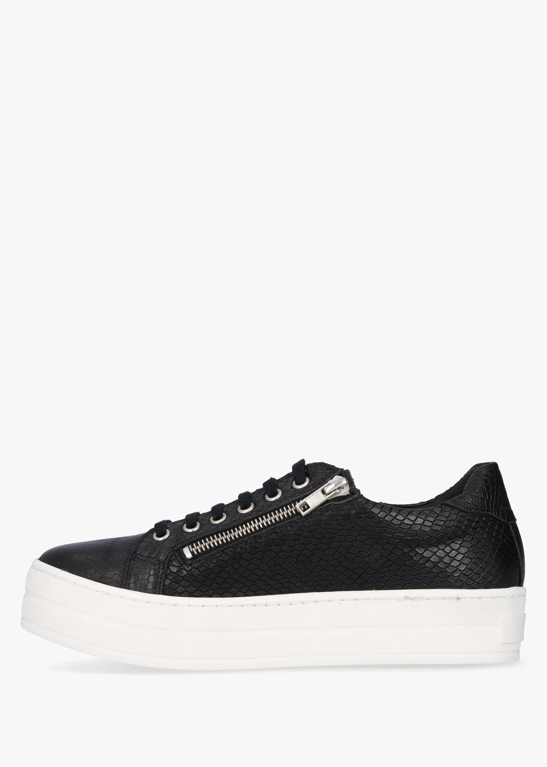 Tippie Black Leather Reptile Double Zip Trainers