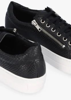 Tippie Black Leather Reptile Double Zip Trainers
