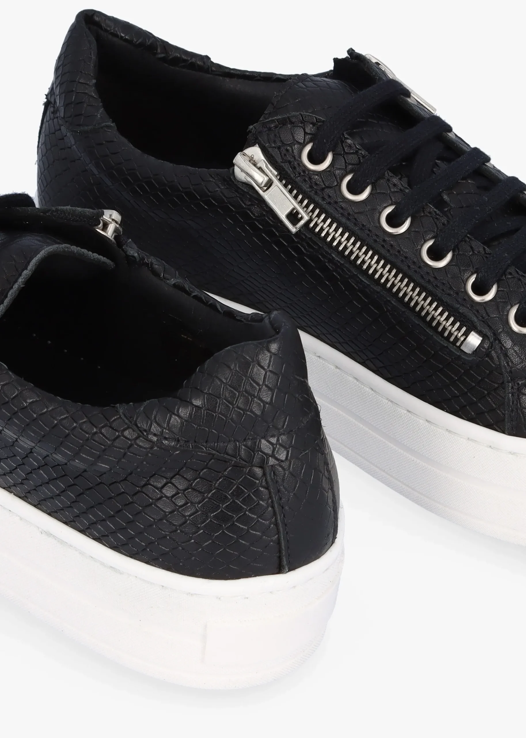Tippie Black Leather Reptile Double Zip Trainers