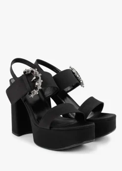 Tock Black Embellished Platform Heeled Sandals