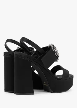 Tock Black Embellished Platform Heeled Sandals