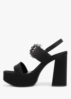 Tock Black Embellished Platform Heeled Sandals