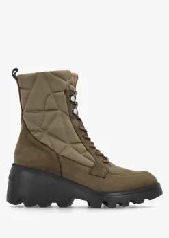 Toronto Khaki Suede & Nylon Wedge Ankle Boots