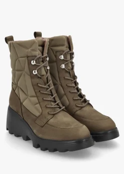 Toronto Khaki Suede & Nylon Wedge Ankle Boots