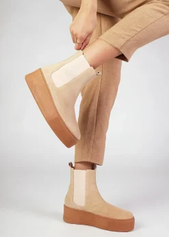 Tred Beige Suede Flatform Chelsea Boots