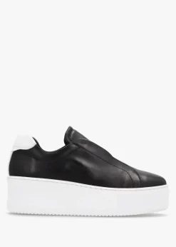 Tred Black Smooth Leather Laceless Flatform Trainers